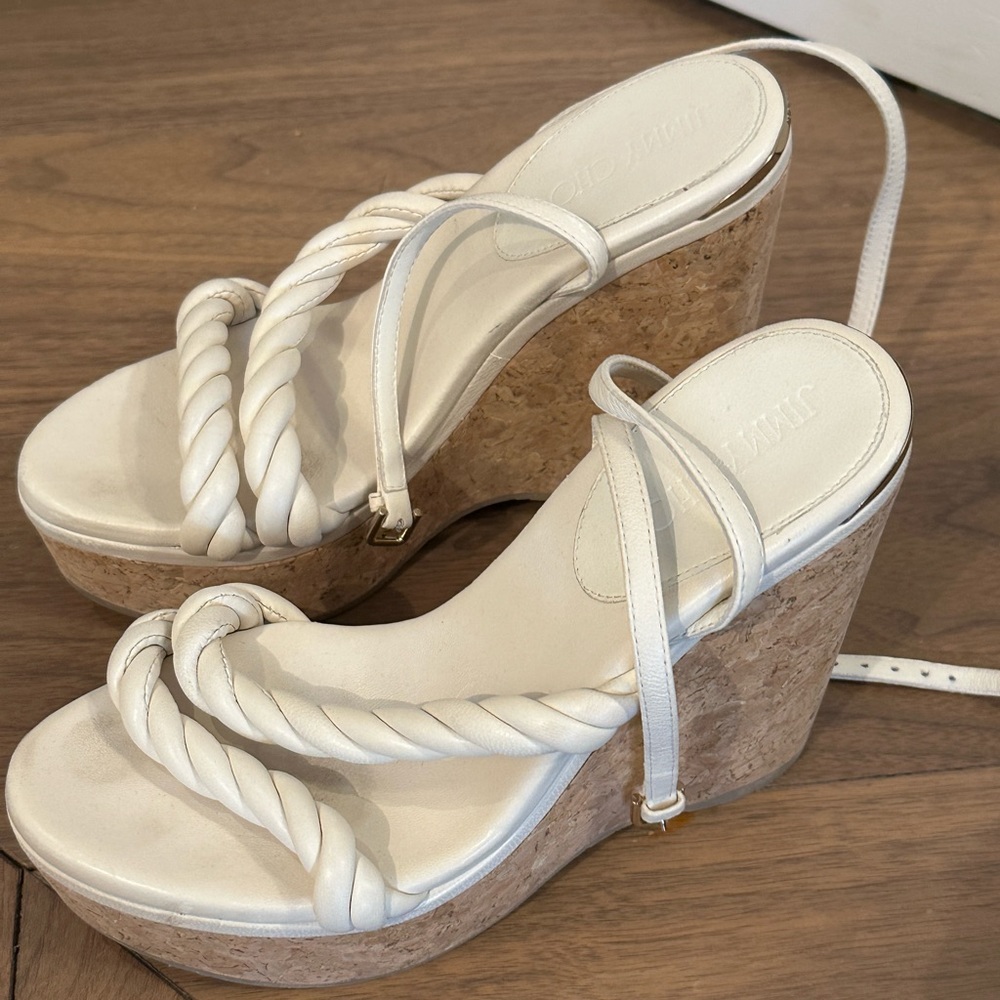 Jimmy Choo Diosa 130 Wedges | 36.5 | White Leather